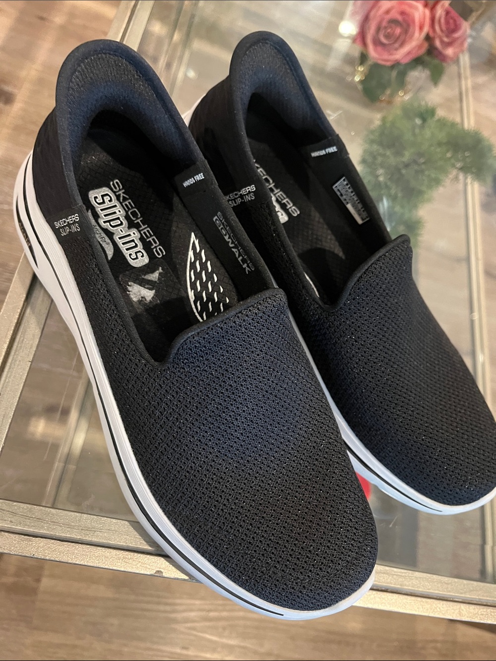 Skechers Black Slip-On Mesh Loafers with White Sole